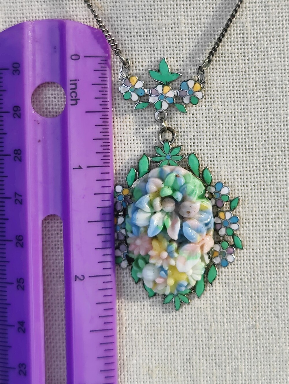 Vintage Art Deco Enameled Floral Pendant Necklace - Picture 9 of 9